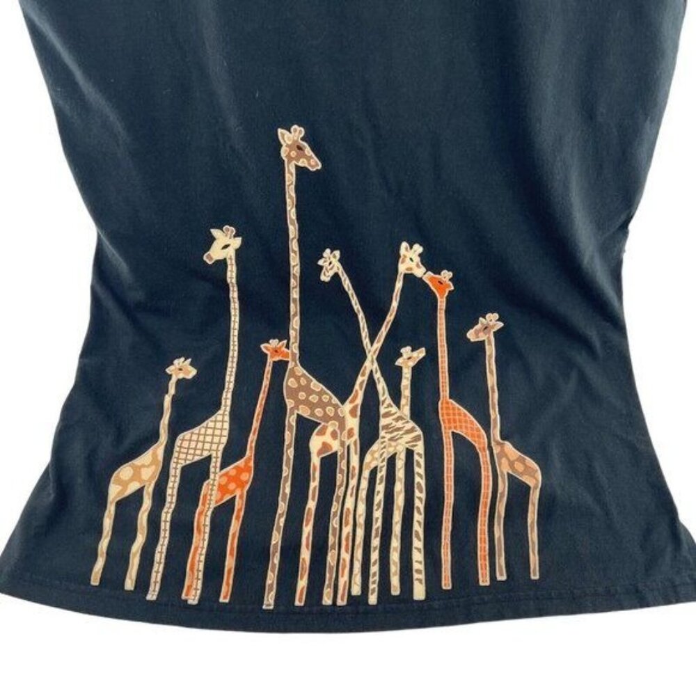 Blair Vintage Long Dress size Medium Giraffe Graphics Short Sleeve Knit Black - Picture 2 of 5